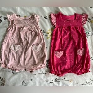 NWT Carter's Pink Baby Romper Pair with Heart Pockets